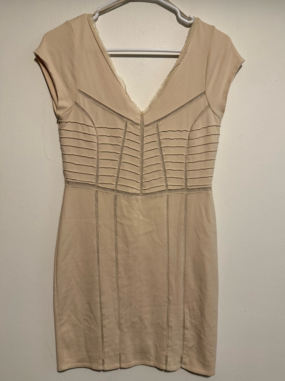 Free People Beige V-Neck Mini Dress